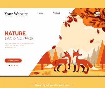 野生自然網頁範本狐狸秋季裝飾。