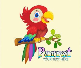 Wild Parrot Icon Cute Cartoon Sketch Colorful Design