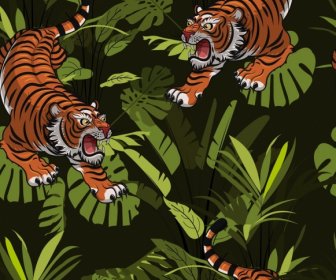 Tigri Selvatiche Dipinto Colorato Design Classico