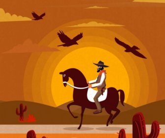 Wild West Banner Cowboy Icon Classical Dark Design