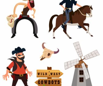 Wild West Cowboy Design Elements Cartoon Design