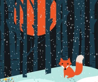 Musim Dingin Liar Alam Luar Latar Belakang Kecil Fox Ikon
