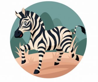 Wild Zebra Icon Colored Cartoon Sketch