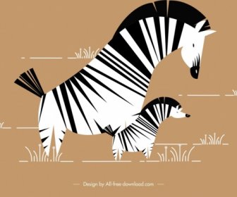 Wild Zebra Pintura Clássica Flat Design