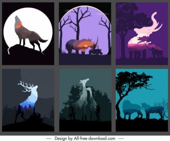 Wilderness Background Templates Dark Blurred Animals Silhouettes