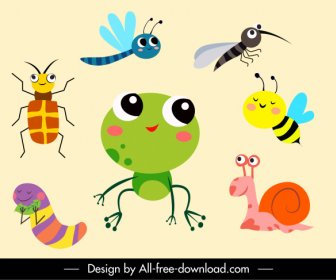 Wilderness Elements Icons Animals Sketch Cute Cartoon Characters