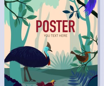 Burung Poster Hutan Belantara Spesies Sketsa Dekorasi Warna-warni