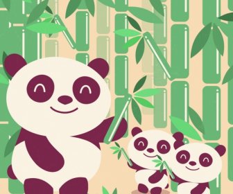 Satwa Liar Latar Belakang Bambu Panda Ikon Berwarna Kartun Desain