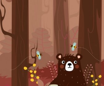 Wildlife Background Brown Bear Las Abejas De La Miel El Diseño De Dibujos Animados