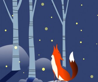 Wildlife Background Brown Fox Icon Falling Snow Decoration