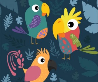 Tierwelt Hintergrund Bunte Papagei Symbole Pflanzen Hintergrund