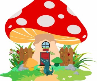 Wildlife Background Crocodile Mushroom Icons Colored Cartoon Decor