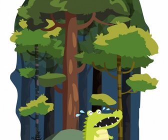 Wildlife Background Crying Crocodile Icon Stylized Cartoon