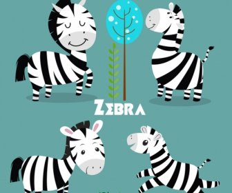 Wildlife Background Cute Zebra Icon Colored Cartoon