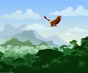 Wildlife Background Flying Eagle Mountain Scene Decoration