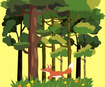 Tierwelt Hintergrund Fuchs Grüner Baum Symbole