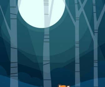 La Fauna Selvatica Sfondo Fox Rotonda Luna Icone Cartoon Design