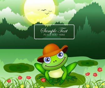 Wildlife Background Green Frog Wild Landscape Colored Cartoon