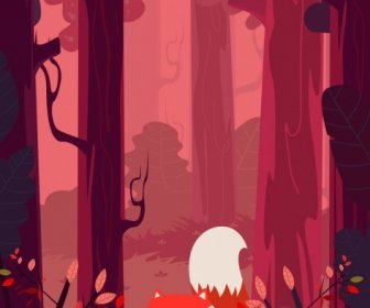 ไอคอนสัตว์ป่าพื้นหลังสีแดงออกป่าสุนัขจิ้งจอก