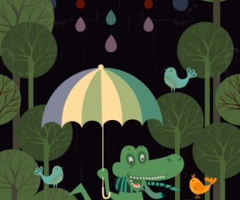 Wildlife Background Stylized Crocodile Icon Colored Cartoon Design