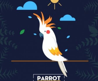 Wildlife Banner White Parrot Icon Plants Background