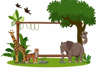 Wildlife Border Vorlage Cartoon Wild Szene Skizze