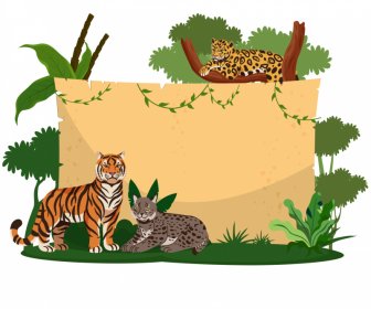 wildlife border template feline species jungle scene outline