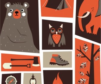 Wildlife Camping Design Elements Classical Cartoon Icons