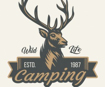 Wildlife Camping Logo Retro Reindeer Sketch