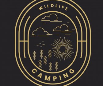 Yaban Hayatı Kamp Logo Tipi Koyu Düz Doğa Elemanları Kroki