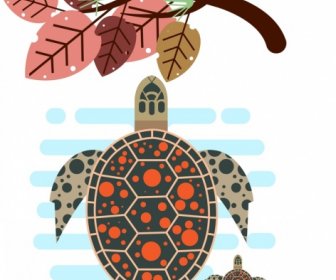 Wildlife Design Elements Gecko Tortoise Leaves Icons