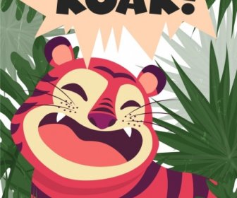 Wildlife Drawing Roar Tiger Icon Colored Cartoon Design