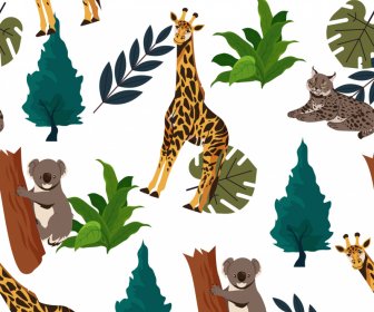 Wildlife Elements Pattern Repeating Animals Leaf Sketch
