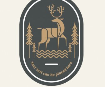 Logotipo De Vida Silvestre Reno Dibujo Oscuro Plano Diseño Retro