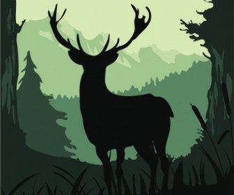 Wildlife Painting Dark Silhouette Design Reindeer Sketch