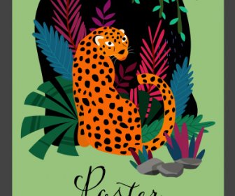 Satwa Liar Poster Leopard Sketsa Desain Klasik Yang Berwarna-warni