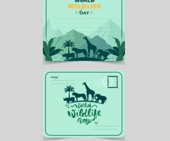 野生生物保護カードコレクション動物シルエット山シーン装飾