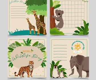 Wildlife Protection Cards Collection Klassische Handgezeichnete Arten Blätter Dekor