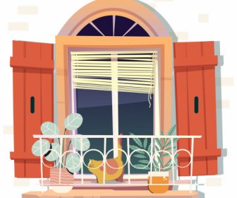 Window Balcony Template Colorful Vintage Decor