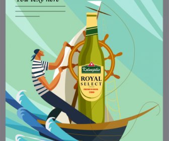 Wine Advertising Banner Sailor Sail Sketch Cartoon Design
