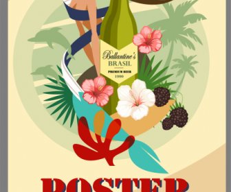 Wine Advertising Poster Lady Tropical Plants Decor