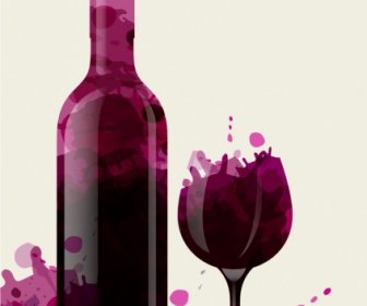 Wine Background Bottle Glass Decoration Violet Grunge Style