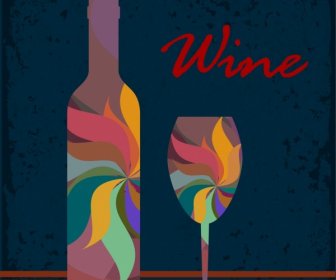 葡萄酒背景五彩瓶和玻璃裝飾
