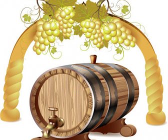 Wine Barrels And Grapes Vector 3