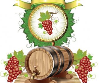 Wine Barrels And Grapes Vector 4