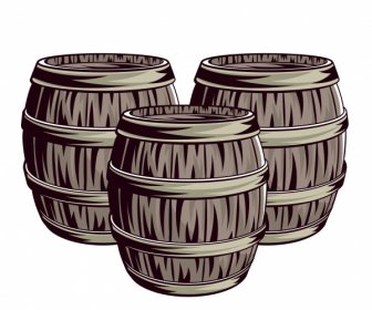wine barrels icons vintage handdrawn design