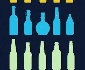 Wine Bottle Icons Collection Multicolored Flat Shapes