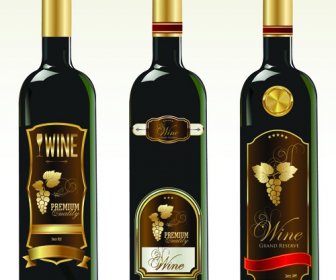 Botella De Vino Con El Vector De Etiquetas