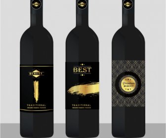 Botol Anggur Template Dekorasi Hitam Mewah Yang Elegan