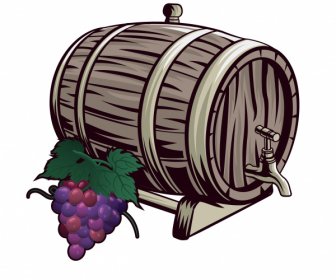 Wine Design Element Retro Grape Barrel Sketch
